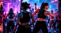 Coreografía grupal en un estudio de baile
